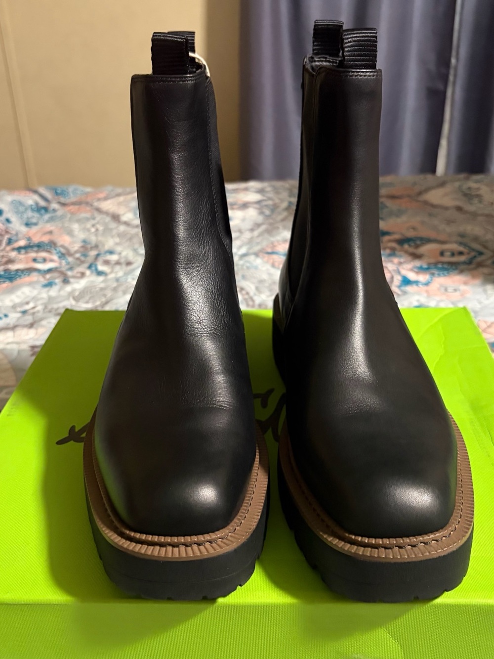 Sam Edelman Black Leather Chelsea Booties with Brown Trim